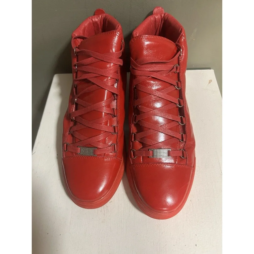Balenciaga Arena High Top Red Leather Sneakers Mens Sz 12 Luxury Streetwear
